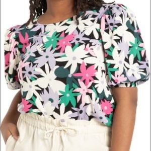 Eloquii 14 Floral Puff Sleeve Crepe Blouse Top